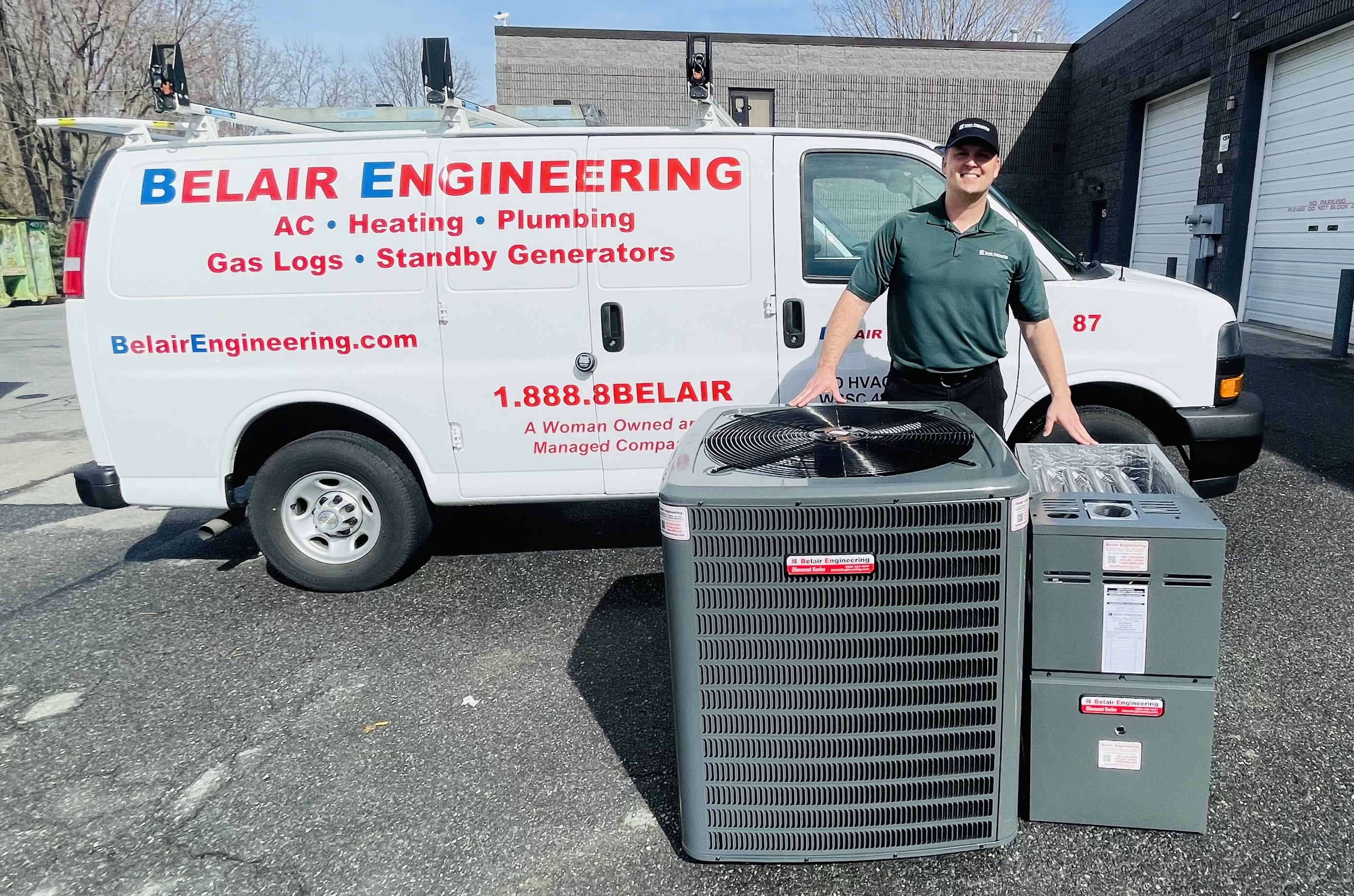 A Belair Engineering and Service Company, Inc. technician delivering ac and furnace systems.